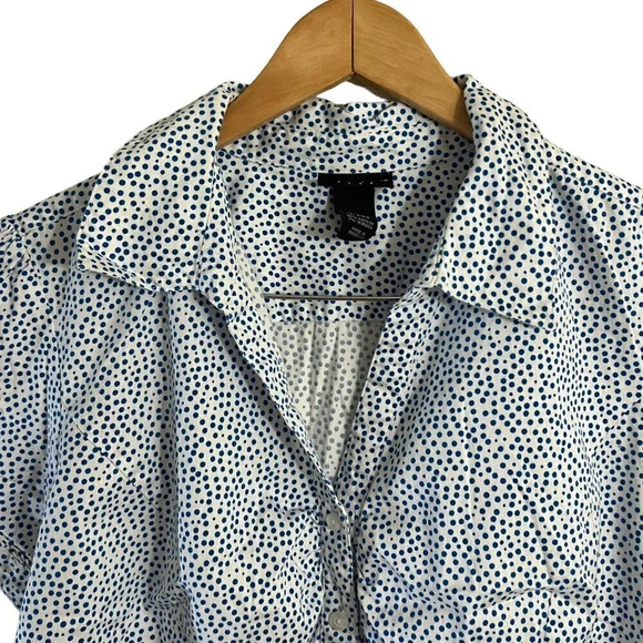 Lane Bryant Polka Dot Spotted Button Up Shirt Short Sleeves Collared Blue White - Picture 3 of 6